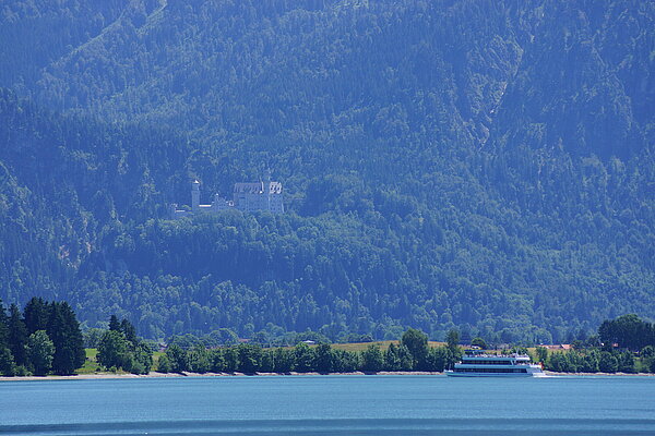 Lake Forggensee with Neuschwanstein castle in the background