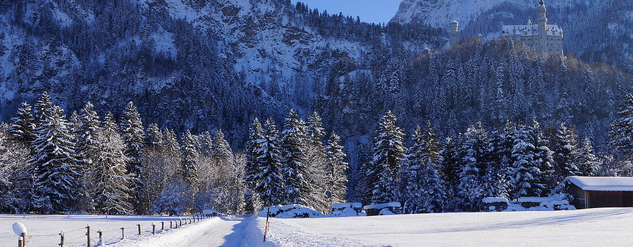 Hiking close to Neuschwanstein in the wintertime in Schwangau, Bavaria